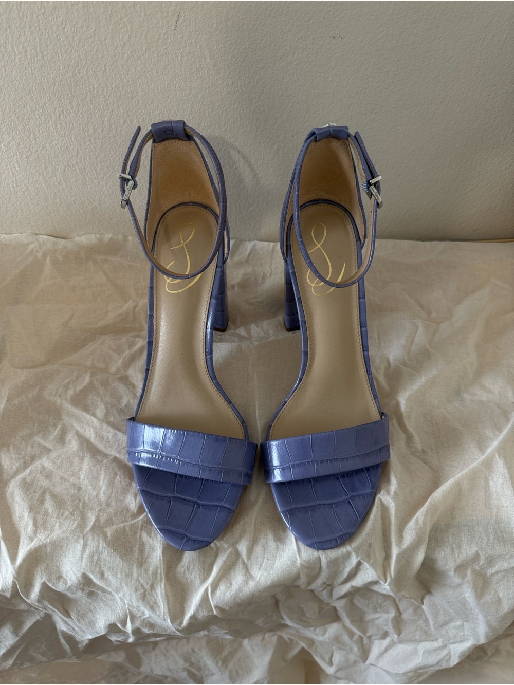 Sam Edelman Yaro Purple Croc-Embossed Ankle Strap Heels Size 9